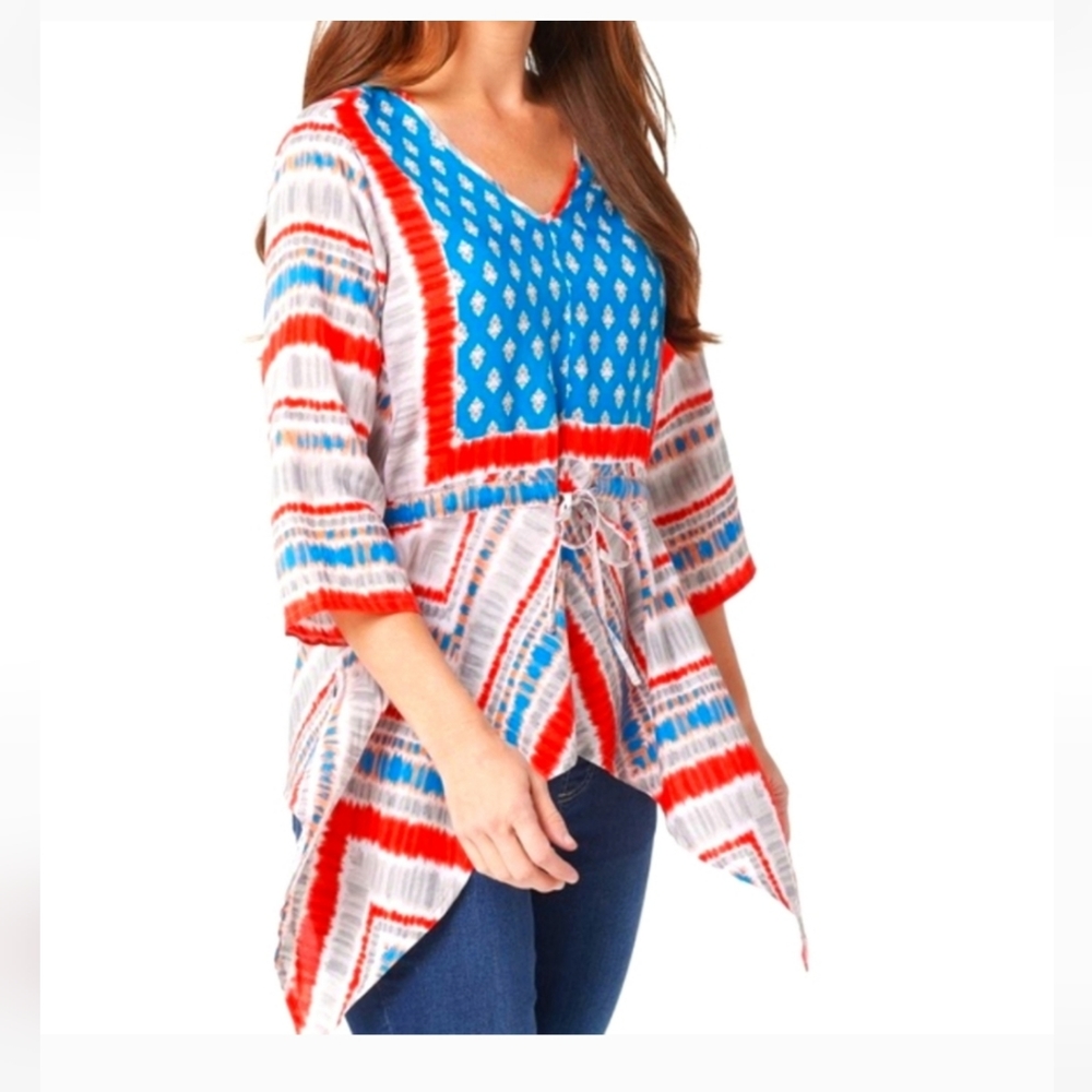 Tolani Collection tie dye drawstring tunic style xs boho Indian top